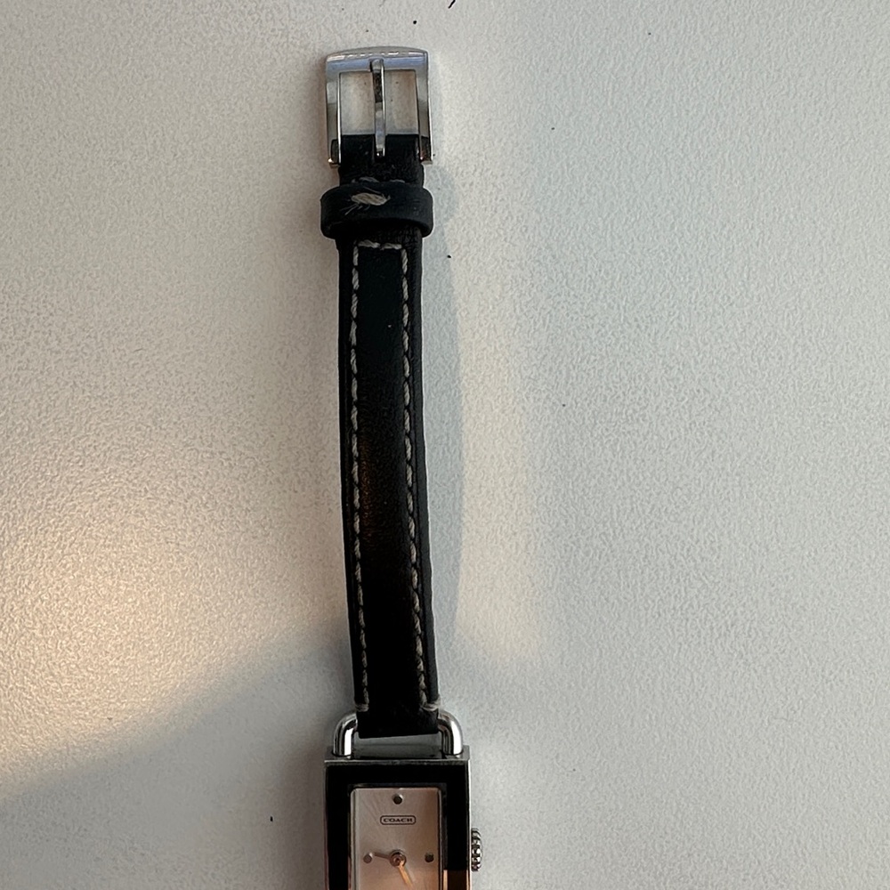 Coach Silver Rectangular Watch With Black Leather… - image 4